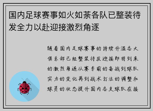 国内足球赛事如火如荼各队已整装待发全力以赴迎接激烈角逐