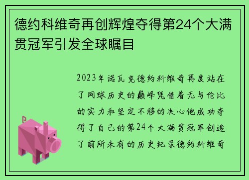 德约科维奇再创辉煌夺得第24个大满贯冠军引发全球瞩目